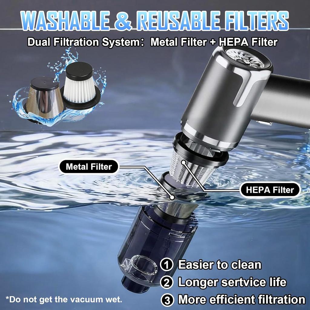 Handheld Car Air Vacuum Cleaner, 40000Pa Rechargeable Cordless Vacuum Cleaner Air Duster, High Power Mini Vacuum with Stainless Steel Filter, HEPA