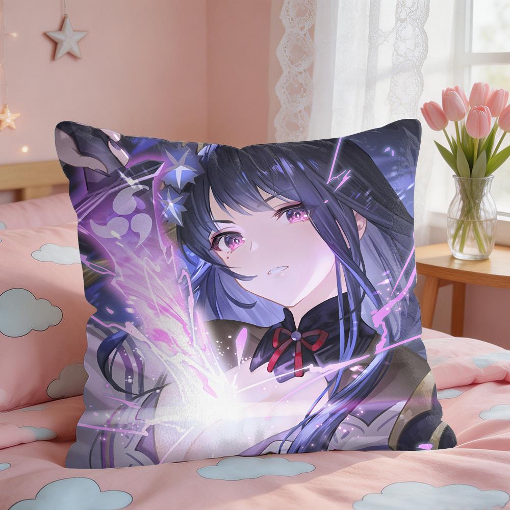Raiden Shogun Genshin Impact Cushion Cover Square Short Plush Pillow Case Living Room Sofa Home Decor Funda X