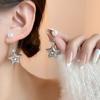 1 Pair Full Zircon Ear Studs - Exquisite and Fashionable Five-pointed Star Pearl Earrings