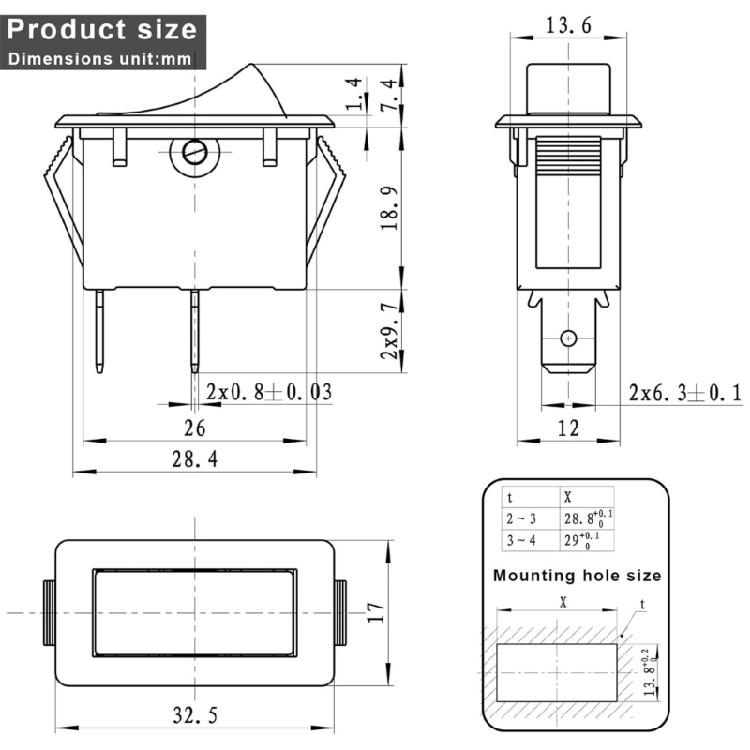 Multipurpose IP54 Rate HY35C Rocker Switches 2 Pins ON OFF 125V 16A 250V 12A for Diverse Electrical Applications