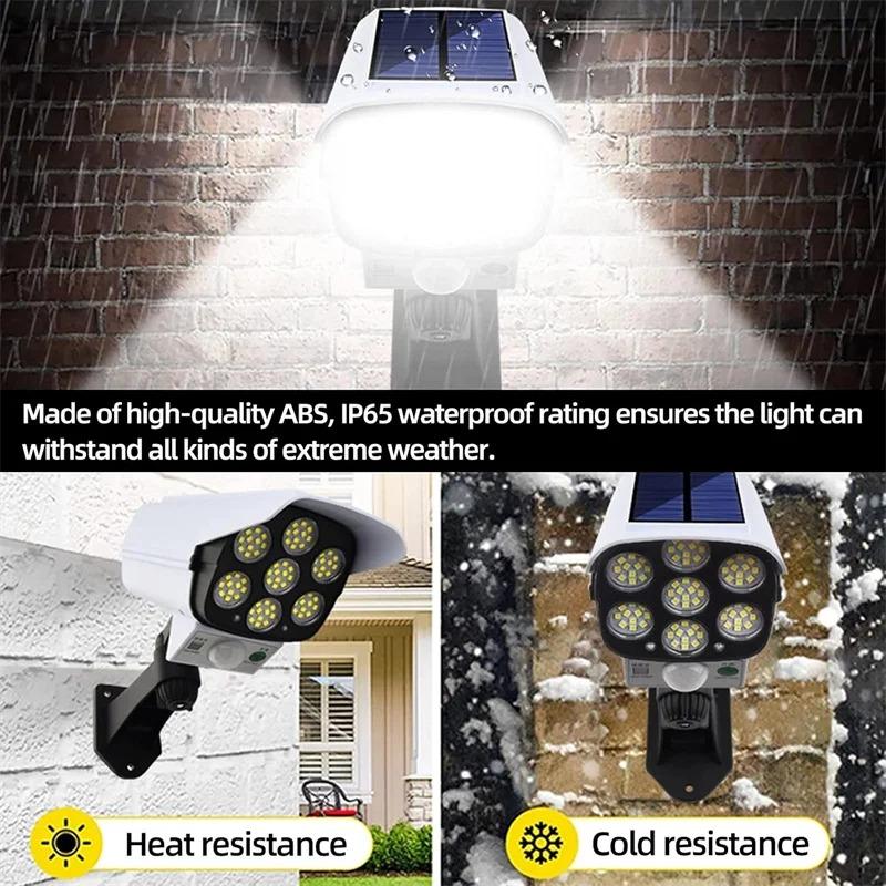 Solar Light Motion Sensor Security Dummy Camera Wireless Outdoor Flood Light IP65 Waterproof 77 LED Lamp 3 Mode for Home Garden