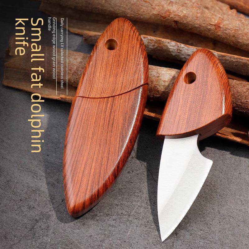 Compact Wood Grain Folding Knife: Portable Mini Pocket Knife for Outdoor and Kitchen Use