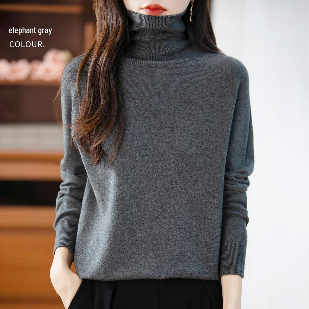 Pullover in pile lavorato a maglia a collo alto a maniche lunghe autunnale per donna