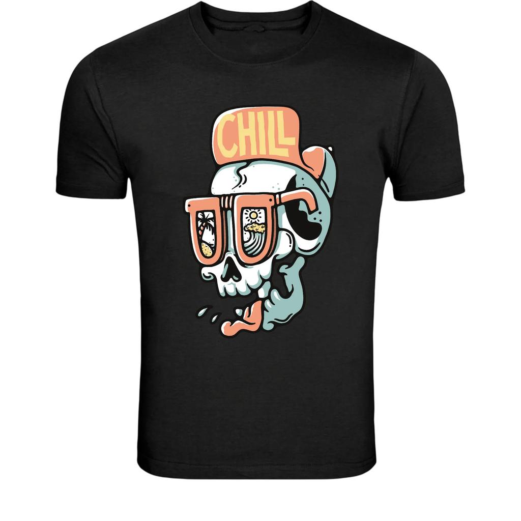 Chill Skull Summer T-Shirt - Funny Beach Vacation Graphic Tee