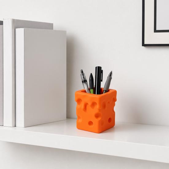3D-printet Ost Penneholder, Smeltende Osteterning Blyant Opbevaringsbeholder, Makeuppensel Papirvarer Organizer Boks til Hjemmekontor Skrivebord