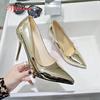 Fashion Aphixta 10cm Heels Women Pumps Shoes Pointed Toe Bling Gold Patent Leather Sexy Wedding Party Official Shoes Woman Big Size 48