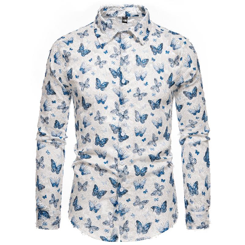 

Осенняя мужская рубашка с принтом «бабочка» и кисточками 3D, хип-хоп, уличная одежда 2000 года, трендовые рубашки, блузка с длинным рукавом и лацканами XXL синий