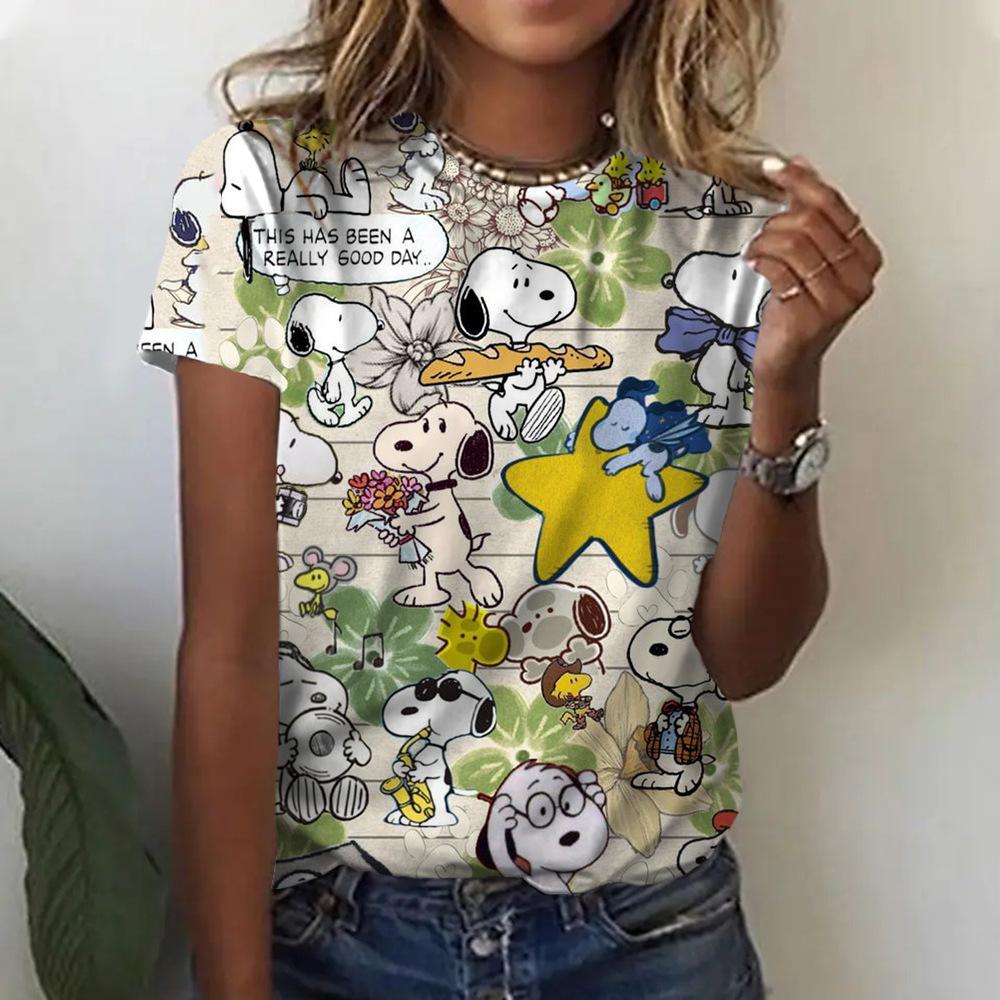 2026 Women s T-Shirt Snoopy Pattern 3D Digital Printing Women s Fashion Short Sleeve Casual Ladies S