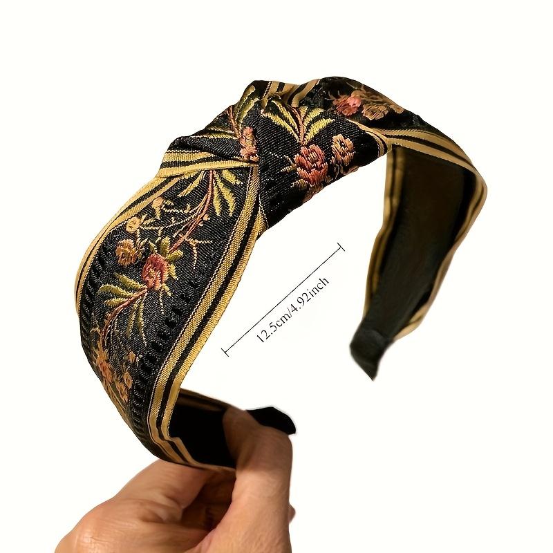 Elegant Boho Knotted Headband Bohemian Embroidered Floral and Botanical Wide-Brimmed Headband Hair Accessores for Women