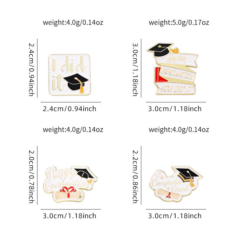 4 Styles Happy Graduation Season Theme Enamel Brooches Mortarboard Diploma I Did It Pattern Golden Pins For Student Badge Gift