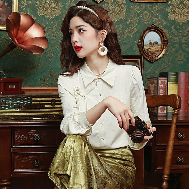 

2024 Корейская рубашка-поло с длинным рукавом и пуговицами для женщин - Niche Весна/Лето Мода XL абрикосовый