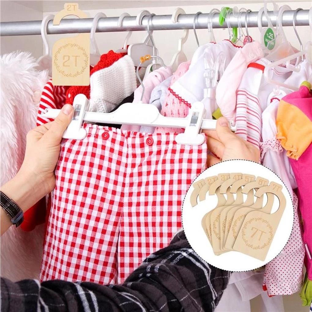 7Pcs Baby Wardrobe Labels Wood Smooth Newborn DIY Clothes Organizers Infants Clothing Hooks Nursery Household Bedroom