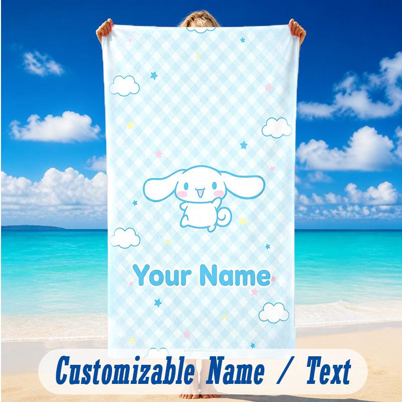 Beach Towel Custom Name Text, Quick Dry Large Towel For Beach HomeCinnamoroll
