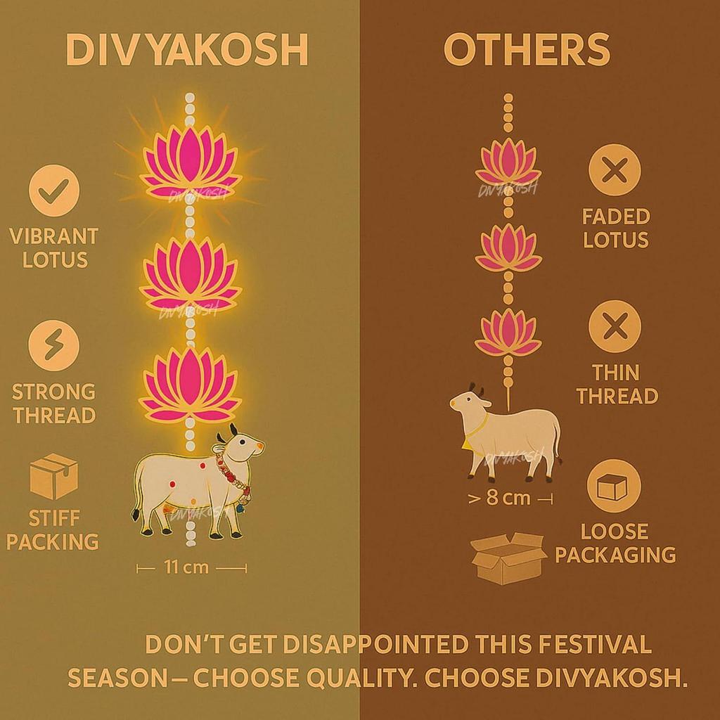 Engineered Wood Handmade Lotus with Cow & Jhumki Ganpati Diwali Home Decoration MDF Floral Wall Hangings Temple |1 Pair | 25 Inch Each