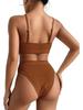 European & American Women's Sexy Wavy Fabric Two-Piece Solid Color Bikini Set