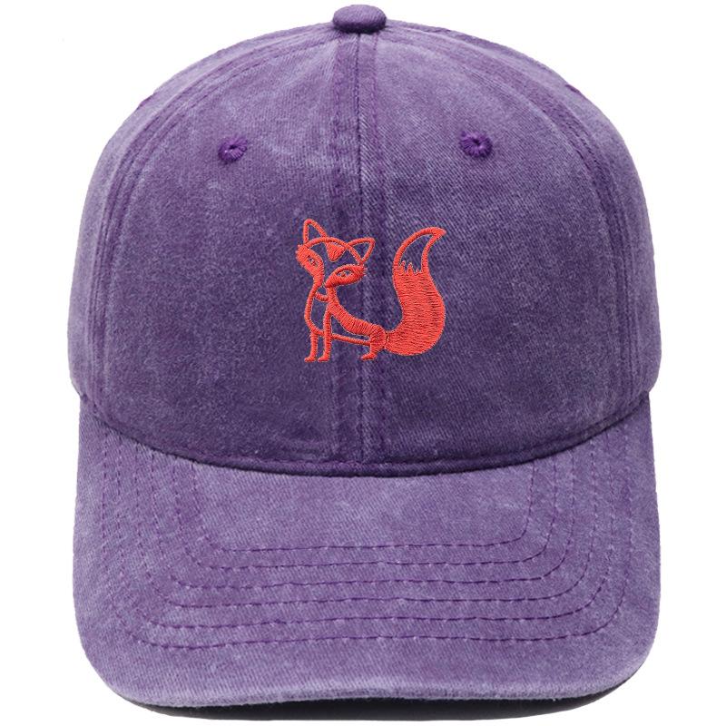 Tegneserie ræv broderet baseballkasket vasket retro dad hat til mænd og kvinder afslappet udendørskasket
