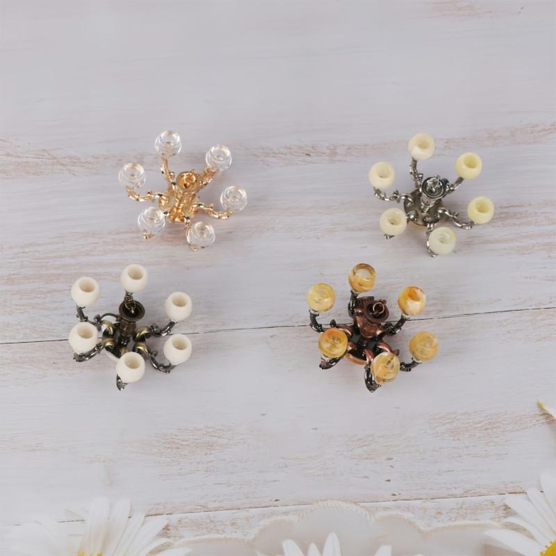 1/12 Miniature Chandelier Lamp Model Figurine Furniture For Doll House Living Room Decoration With Realistic Design