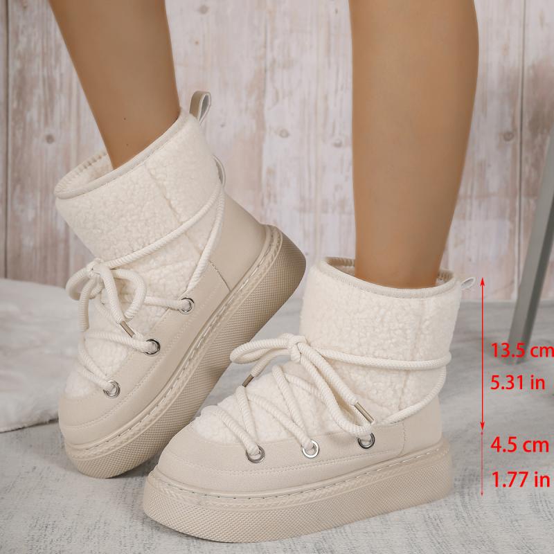 Fashion Fashion Lace Up Decoration Suede Snow Boots Soft Thick Bottom Medium Heel Cotton Boots Winter Warm Short Plush Shoes Plus Size