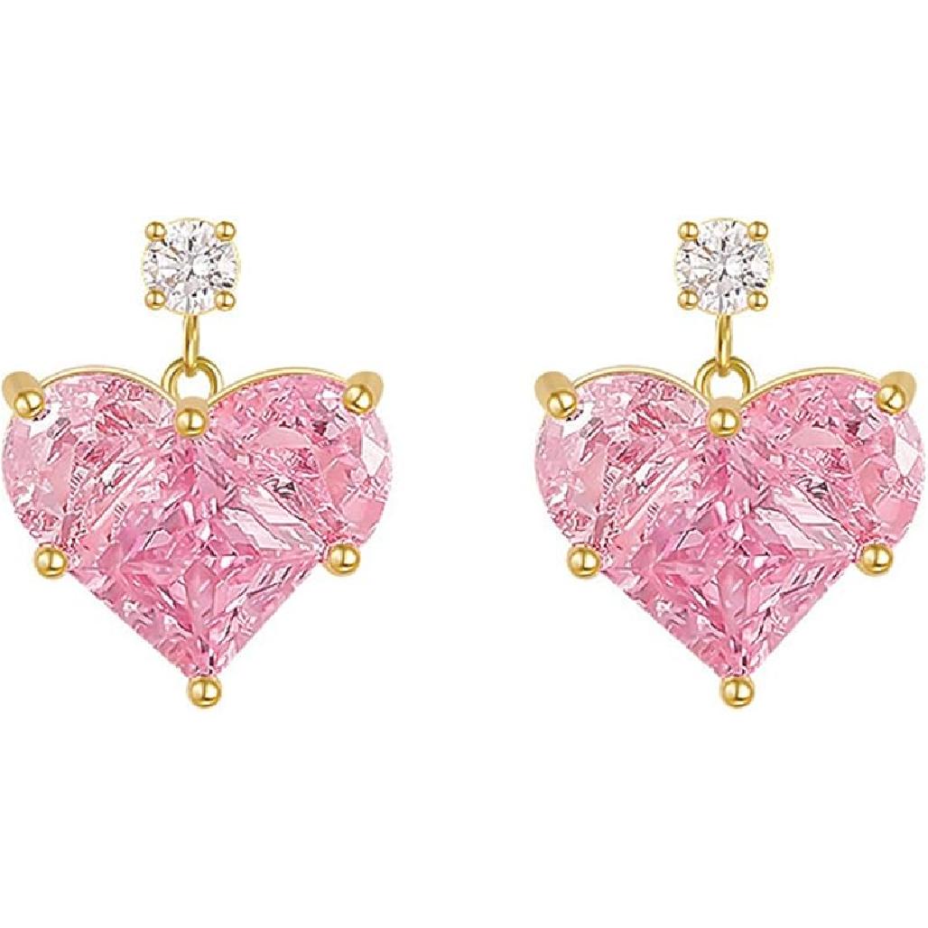 

coadipress Crystal Heart Earrings for Women Creative Dainty Sparkling Pink Infinity Love Heart Dangle Drop Statement Earrings Wife Mom Jewelry Pink Heart