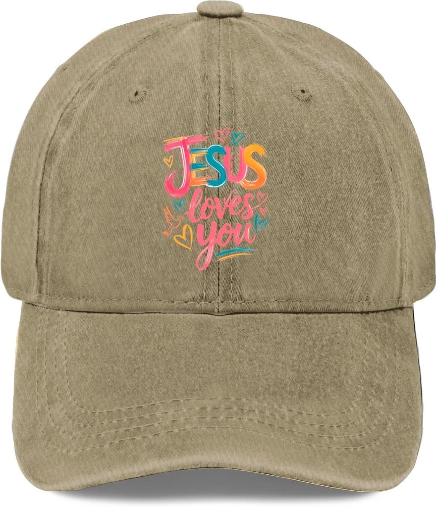 Jesus Loves You Washed Baseball Cap Distressed Polyester Casual Style Adult Adjustable