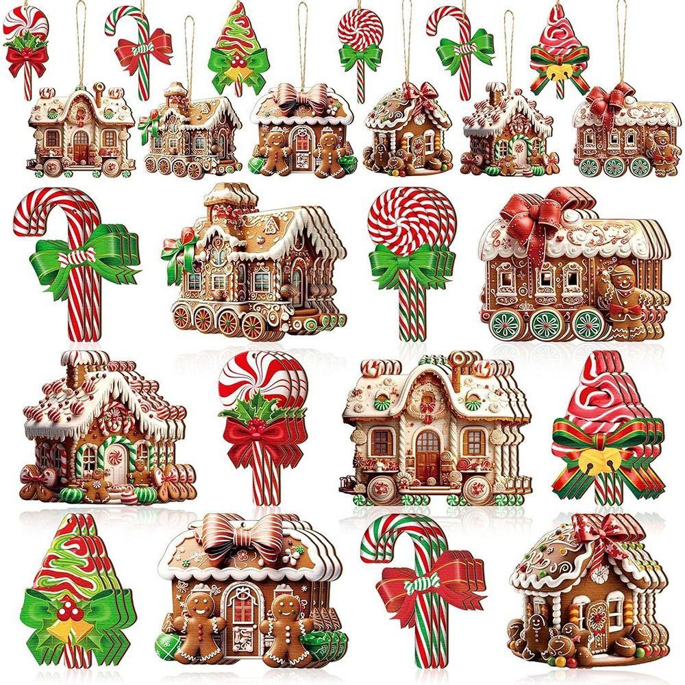 24PCS/Set Wooden Christmas Tree Ornaments DIY Hanging String Craft Xmas Atmosphere Christmas Pendants Party Supplies