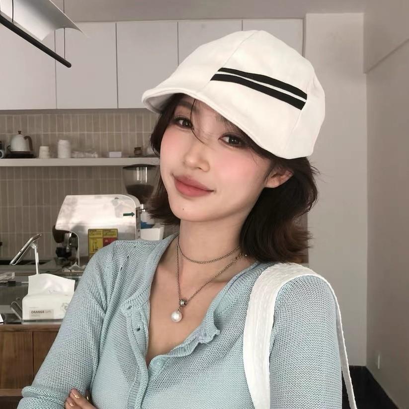 Japanese Retro Literary Cowboy Sailor Forward Hat Women'S Spring And Summer Casual Striped Beret Showing Face Little Navy Hat