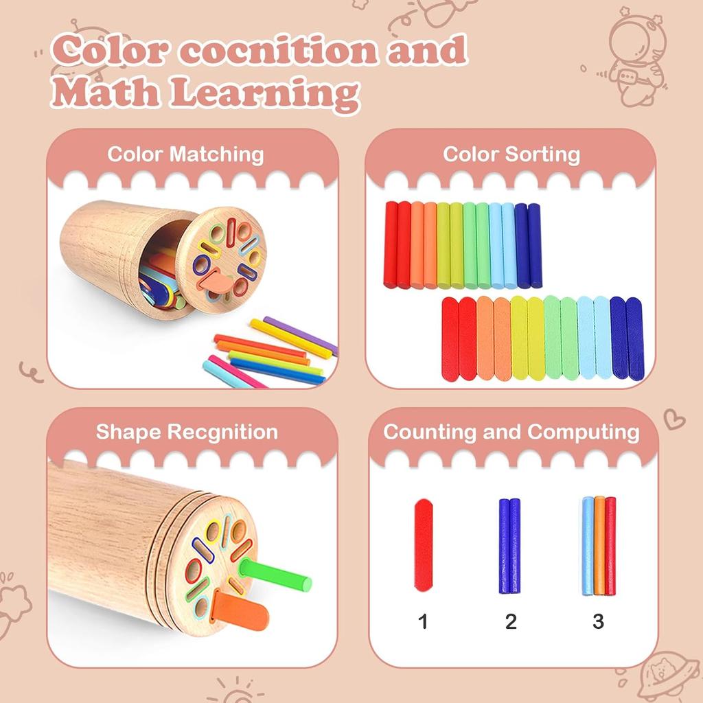 Montessori Toys for 3 Year Old, Toddler Wooden Learning Coin&Color Sorting Toys Sensory Matching Game for Boys Girls Gifts