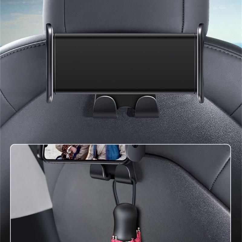 Back Seat Phone Holder with 2 Hooks Compatible For Car 3/Y 360 Degree Rotate Stand Support Tablet Interior Accessories