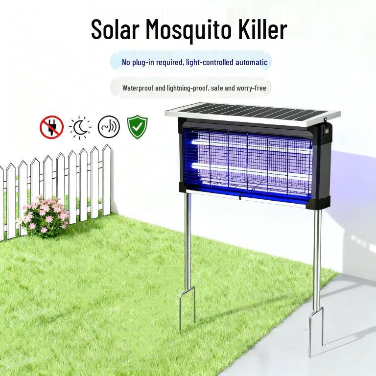

Solar-Powered Outdoor Mosquito and Fly Killer Light with Auto Charging and Rainproof Sensor Dual Tube - 12W