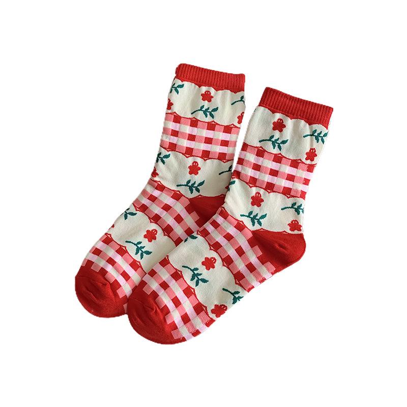 Women's Mid-Tube Red Christmas & New Year Socks - Trendy, Warm, Autumn/Winter Style