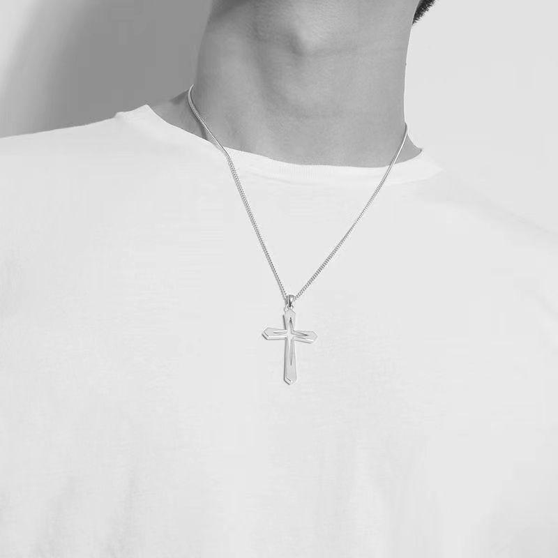 Minimalist Titanium Steel Cross Necklace for Men, Simple Non-Fading Pendant