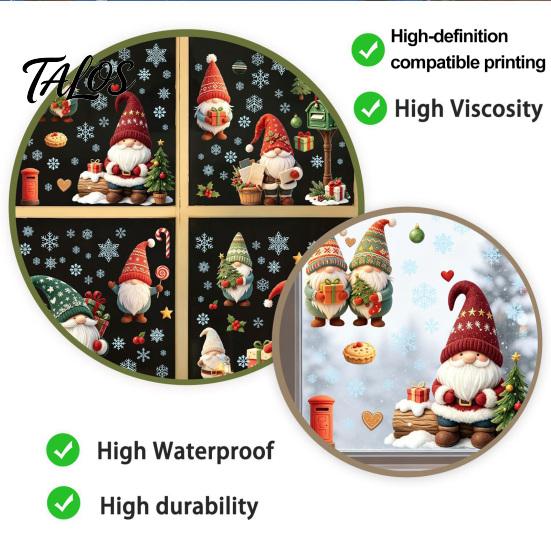 Indoor Window Art Christmas Gnome Cling, Waterproof Snowflake Glass Decal, PVC Decals Faceless Dwarf Static Sticker for Holiday Decoration Winter Home