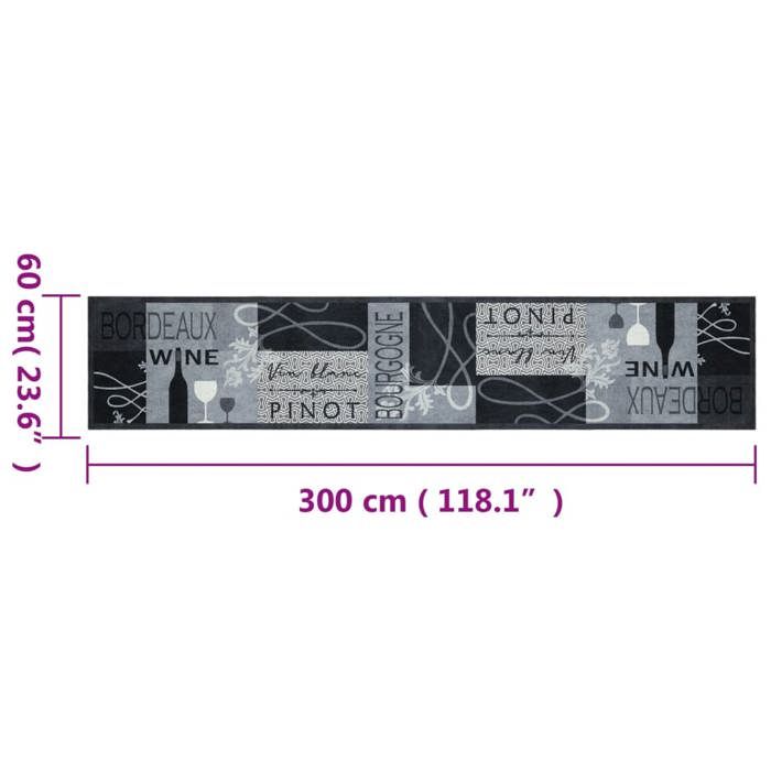 VidaXL Tapis de Cuisine Lavable Imprimé Wine, Paillasson Antidérapant, Tapis de Sol, Tapis devant Évier, Moderne, Gris 4005601