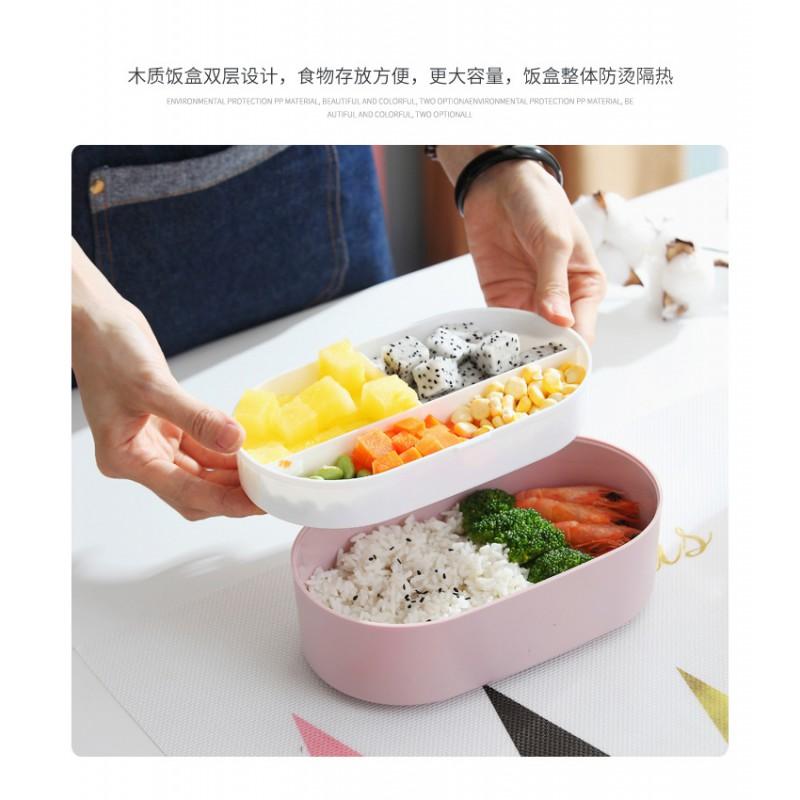 Eco-Friendly PP Oval Lunch Box With Cutlery Set 800ml Dual-Compartment Bento Students Office Workers