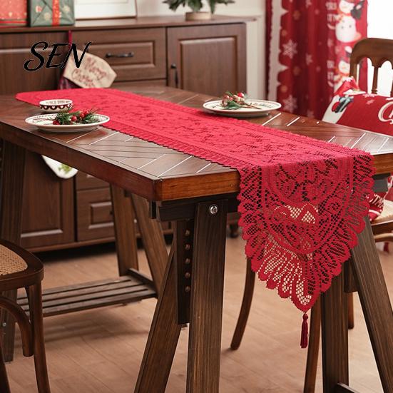 Washable Table Runner Retro Floral Lace Runner, Boho Rustic Embroidery Tablecloth, Festive Cover for Christmas Wedding Bridal Baby Shower Party