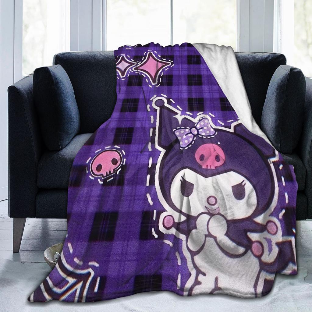 Kuromi Halloween Plaid Blankets Fleece Summer Portable Super Warm Throw Blanket for Home Bedroom Rug Piece