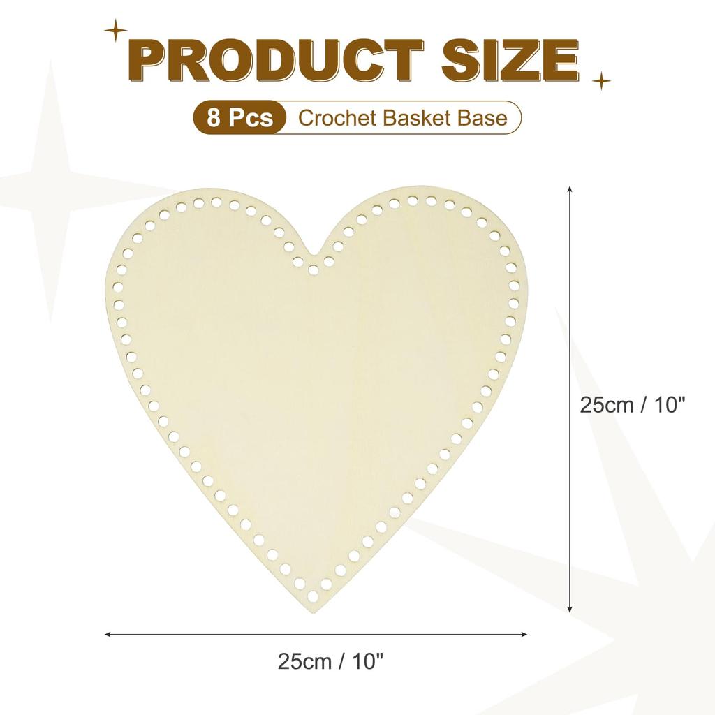 PATIKIL Set aus 8 Häkelkorb-Holzböden für Taschen, Handgefertigte Häkel-Bastelzubehör, Herzförmige Böden, 25x25cm, Herstellung, Körbe, Taschen,