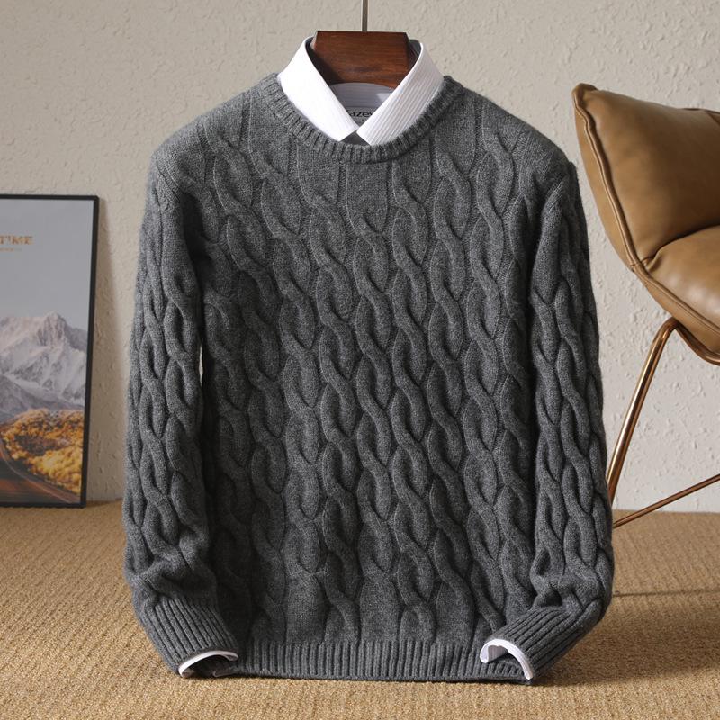 Men's Heavyweight 100% Wool Cable Knit Pullover Sweater