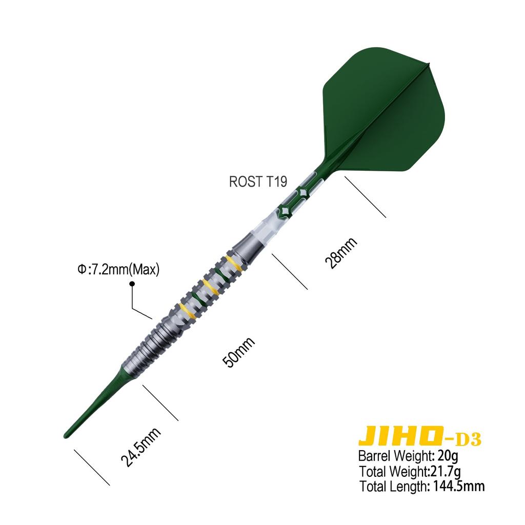 CUESOUL JIHO D3 20g 90% Tungsten Steel Soft Tip Dart Set with ROST T19 Two-Color Integrated Flights (CSJH-90R20KJHD3)