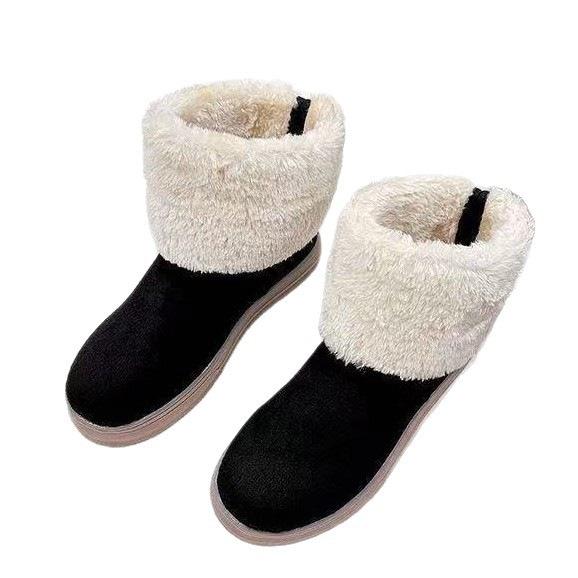 Snow boots new winter thickened fleece warm Oxford bottom flat-bottomed student cotton shoes fleece medium boots