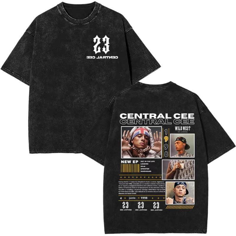 Rapper CENTRAL CEE WILD WEST Tour Magliette Lavate Vintage Unisex Donna Moda Maglietta Larga in Cotone Hip Hop Streetwear