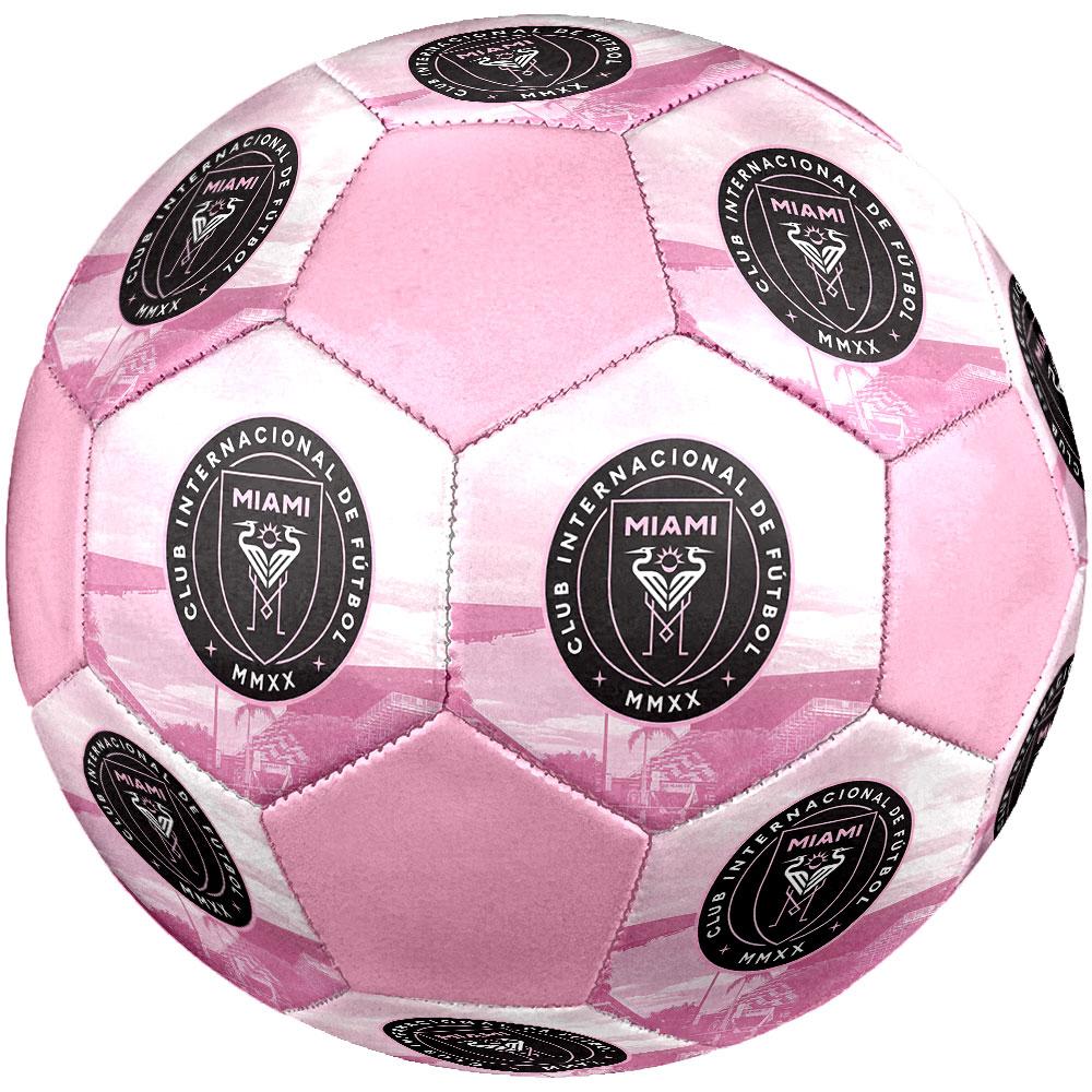 Inter Miami CF Size 5 Soccer Ball, Machine-Stitched PVC, Durable & High Bounce, All Ages Fit, fan merchandise, matches & outdoor use.