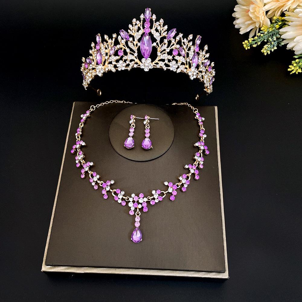 New Bridal Tiara Necklace Three Piece Set Crown Wedding Accessories Bridal Set