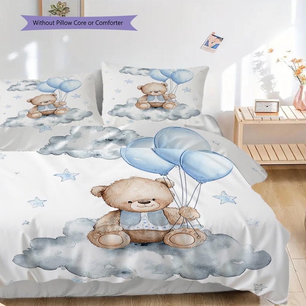 Bettwäsche-Steppdecken-Set mit Teddybär-Muster Bettdeckenbezug Kissenbezug Heimdekoration Geburtstagsgeschenk (1 Bettbezug + 2 Kissenbezüge, ohne Füllung)