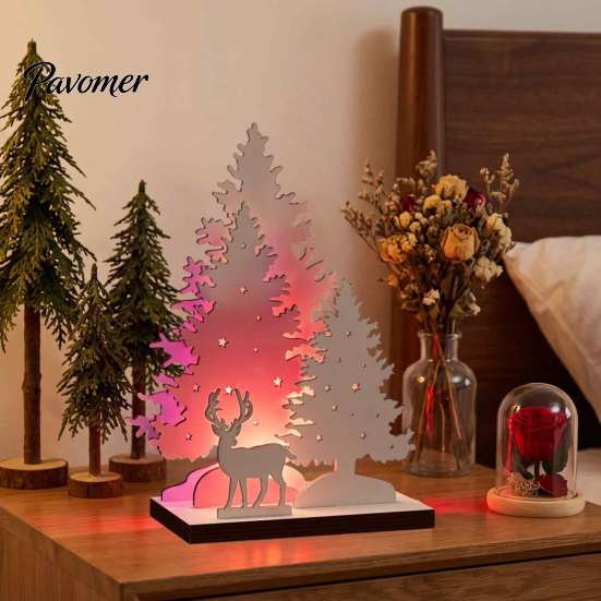 Warm Atmosphere Room Decor LED Wooden Christmas Tree Tabletop Decor, Glowing Hollow Light Up Seasonal Home Interior Accents Ornaments for Holiday