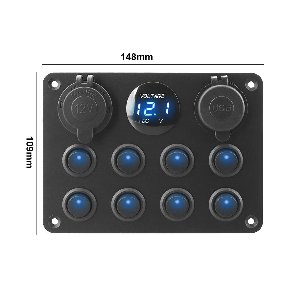 12V 24V 8 Gang Lighte Buttons Socket USB Chargers For Car RV Truck ATV UTV Camper Caravan Toggle Switch Panel Circuit Breaker