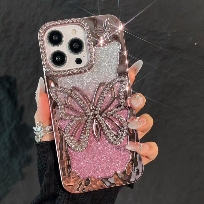 Soft Butterfly Diamond Phone Case For iPhone 11 12 13 14 15 16 17 Pro Max Plus Air Glitter Bumper Back Cases Cover