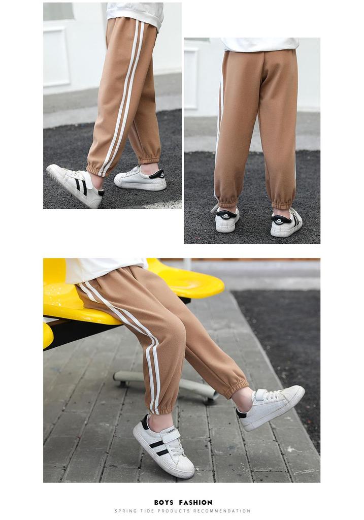 Unisex Kids' Double-Sided Fleece Casual Pants with Double Stripes for Fall/Winter