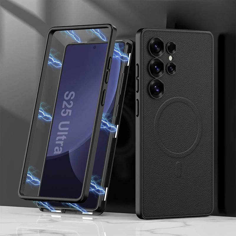 

Магнитный для беспроводной зарядки Гальваническое покрытие для Samsung Galaxy S25 S24 Ultra Кожаный Всеобъемлющий пакет Защитный чехол For Galaxy S24 Ultra чёрный