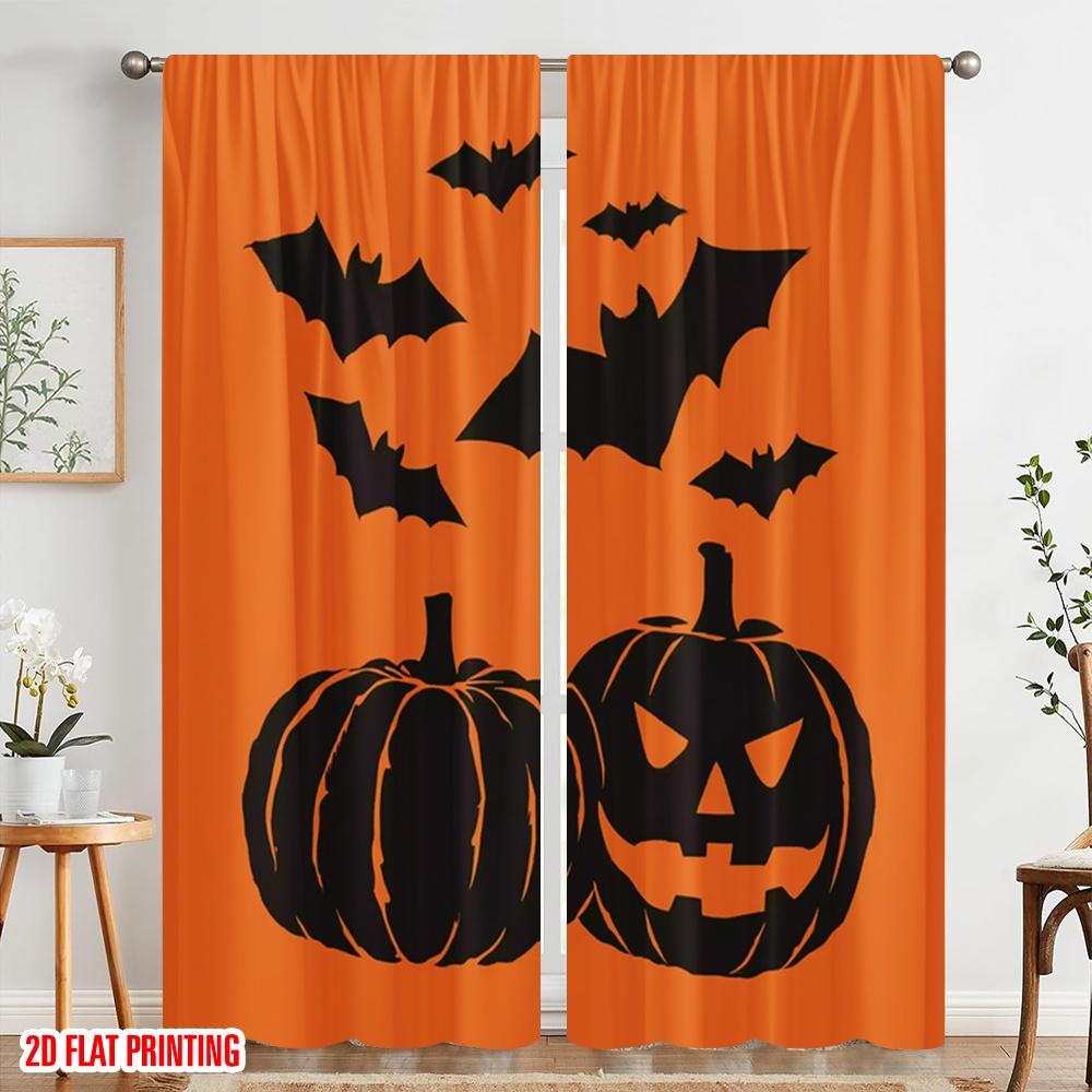 2pcs,2D Plane Printing Print Curtains Halloween Pumpkin (11) Polyester Woven (without Rod) All Seasons Ldeal for Various Room